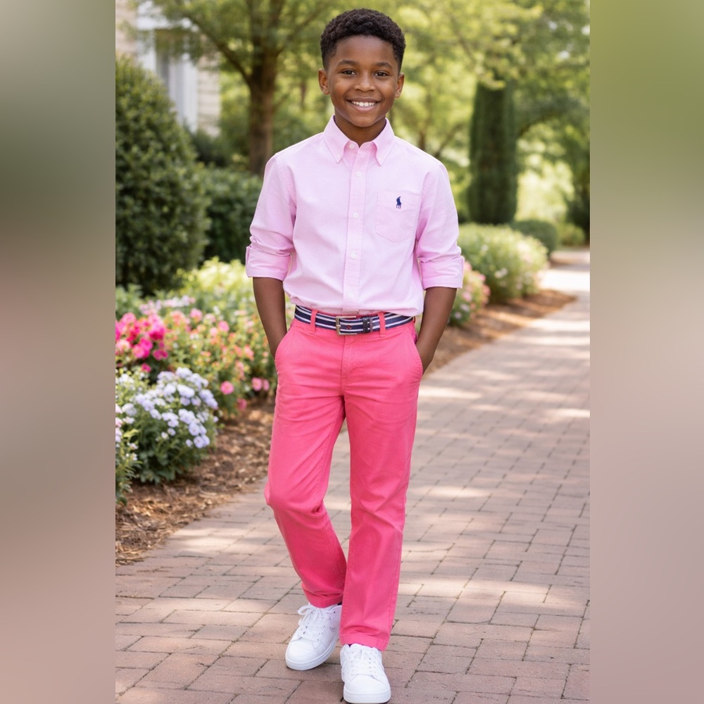 Dark Salmon Polo Slacks for Boys Size(14)